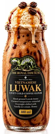 Luwak cold coffee bottle topped with ice cream